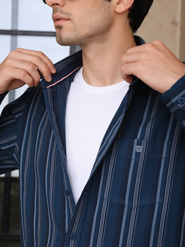 Blue Steel Vertical Stripes Casual Shirt