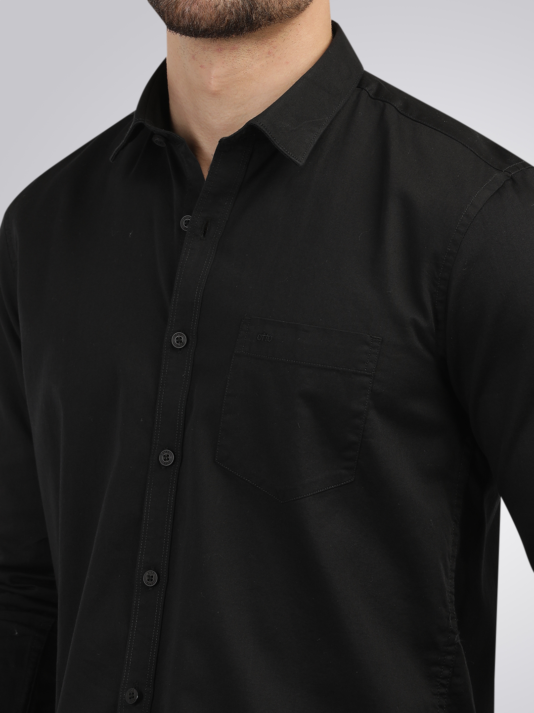 Black Linen Blend Solid Shirt