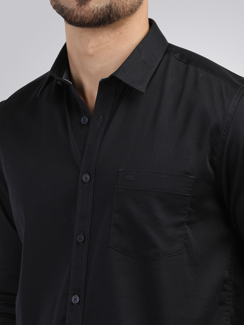 Navy Satin Solid Shirt
