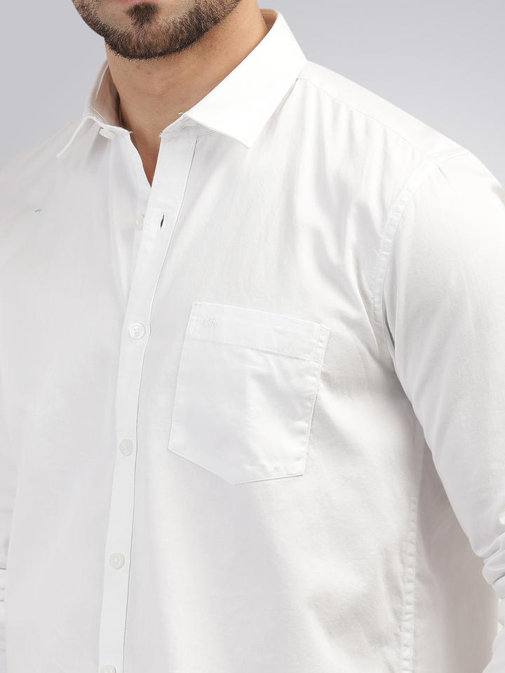 White Linen Blend Solid Shirt