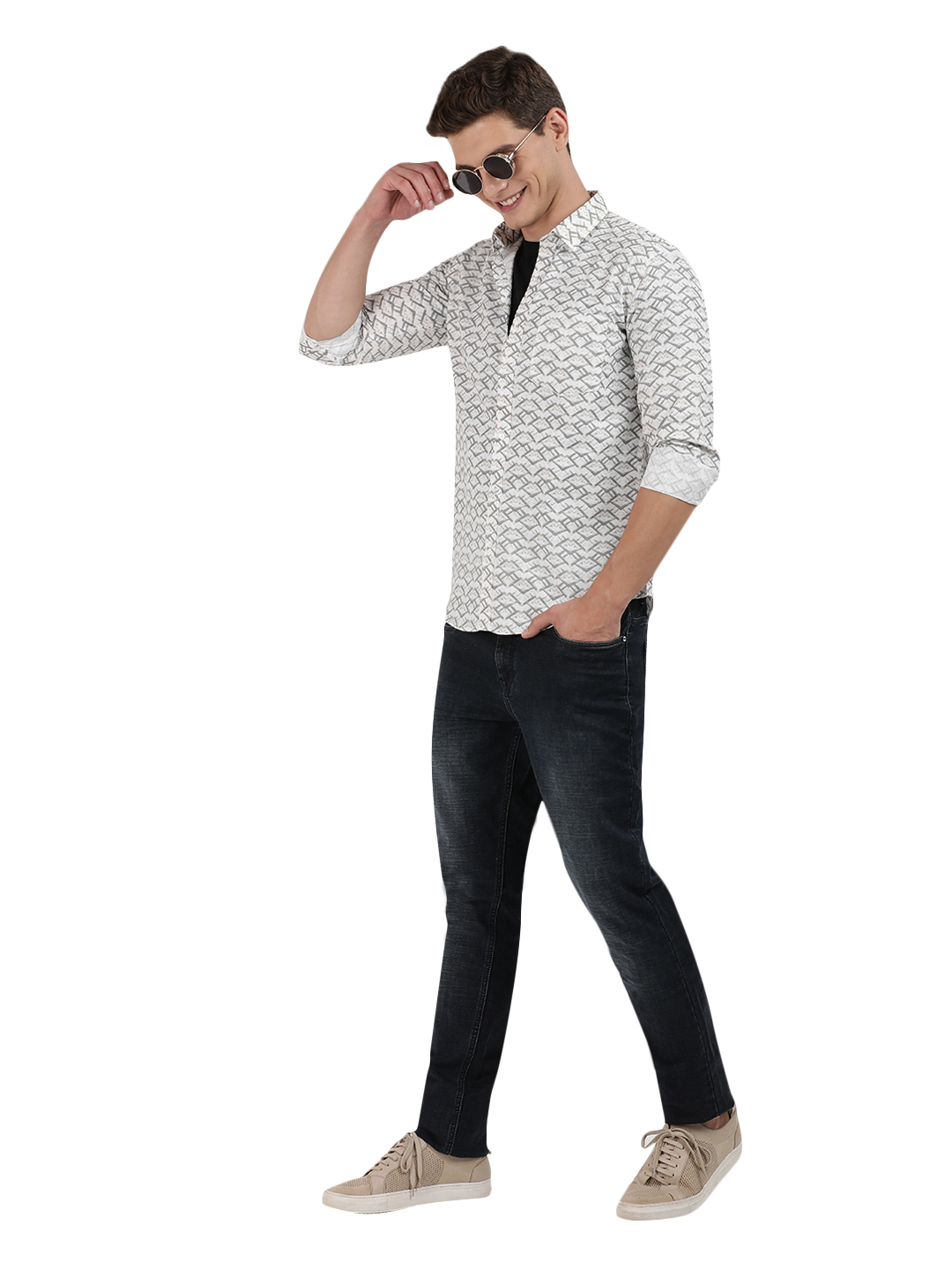 Black shirt grey jeans sales