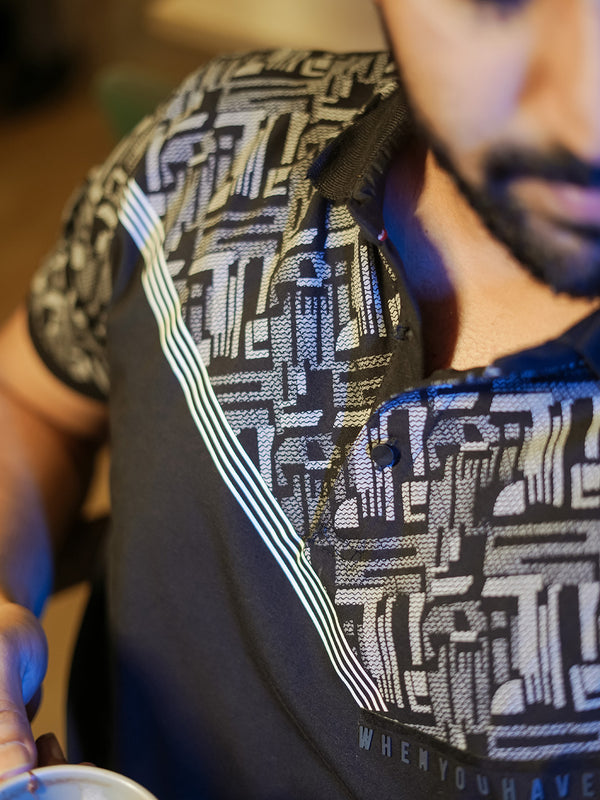 Black Printed Polo T Shirt