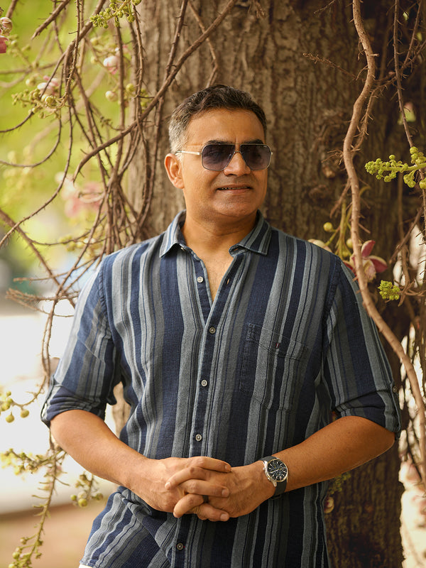 Grey Indigo Stripes Casual Shirt