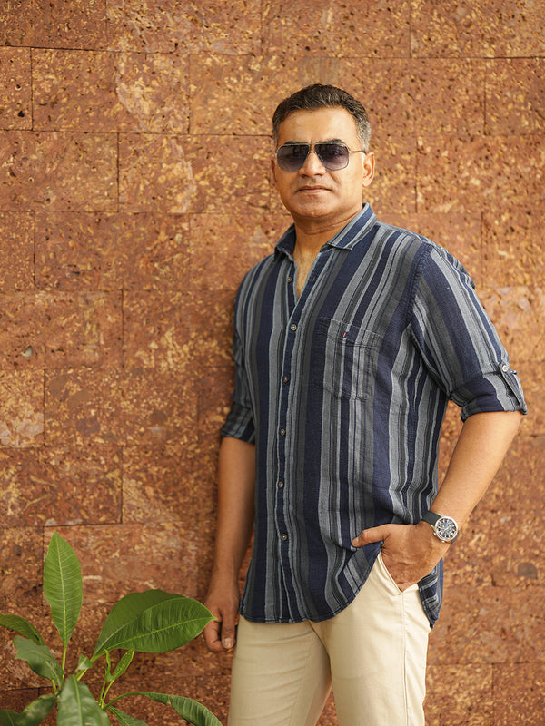 Grey Indigo Stripes Casual Shirt