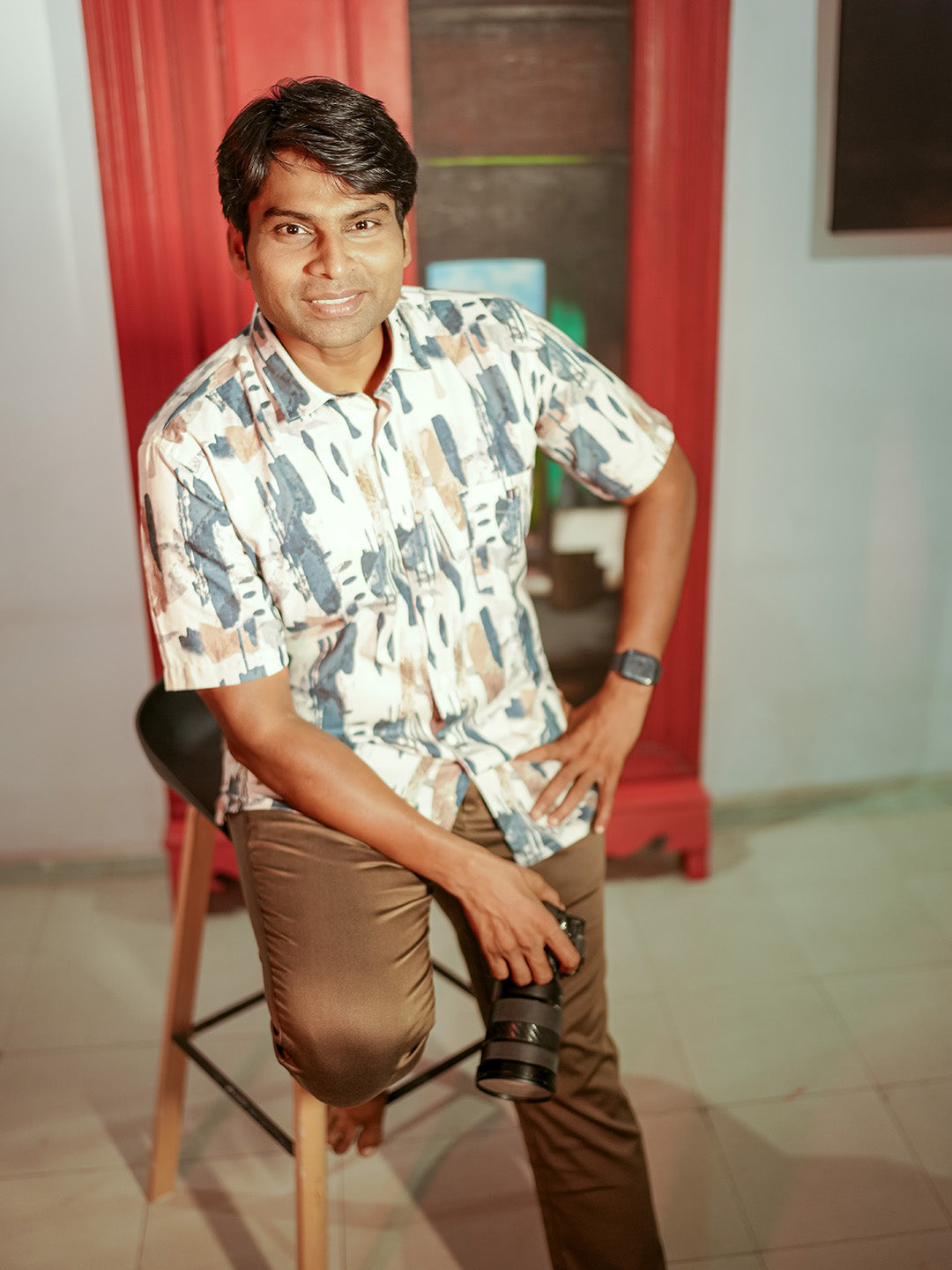 Navy Printed Casual Shirt