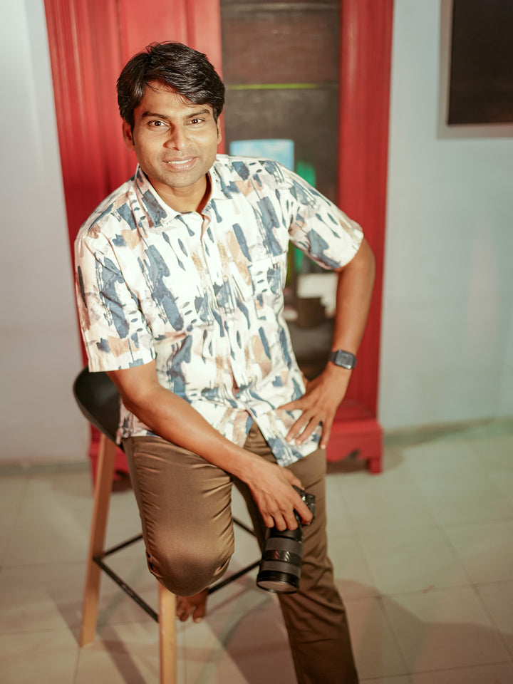 Navy Printed Casual Shirt