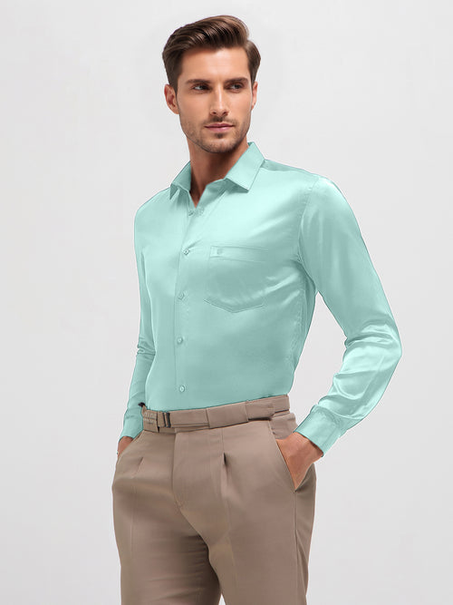 Aqua Ocean Solid Satin Formal Shirt