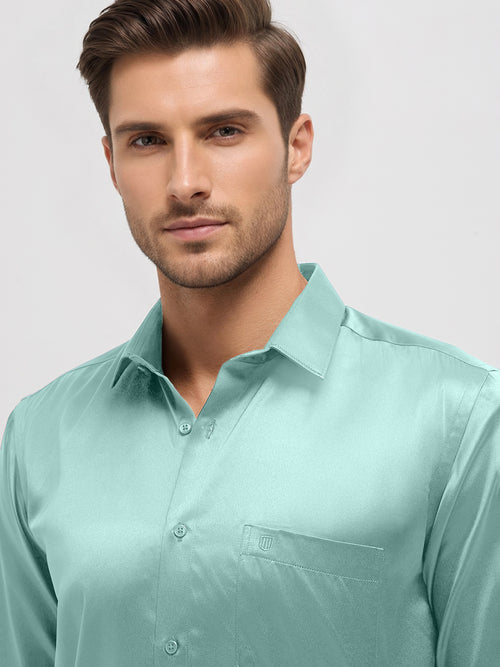 Aqua Ocean Solid Satin Formal Shirt