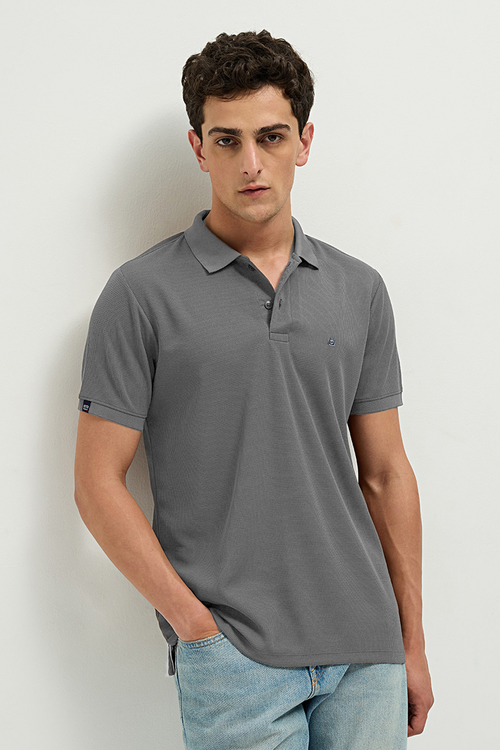 Otto Essentials Men’s Wando Waffle Knit Natural Grey Polo T-Shirt