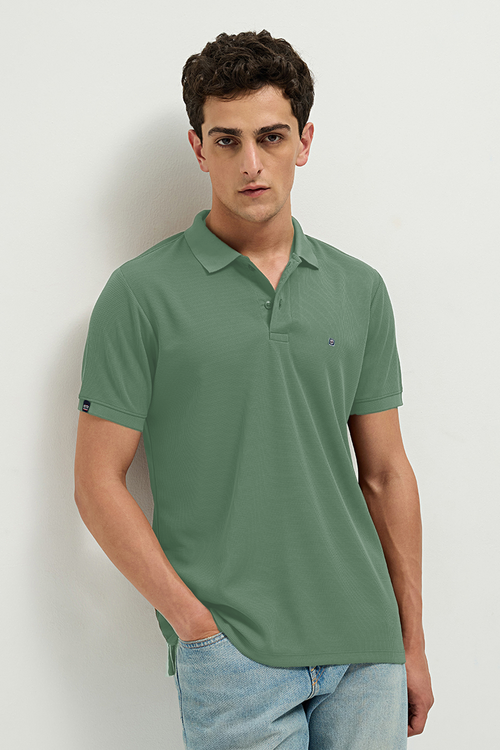 Otto Essentials Men’s Wando Waffle Knit Pearl Aqua Green Polo T-Shirt