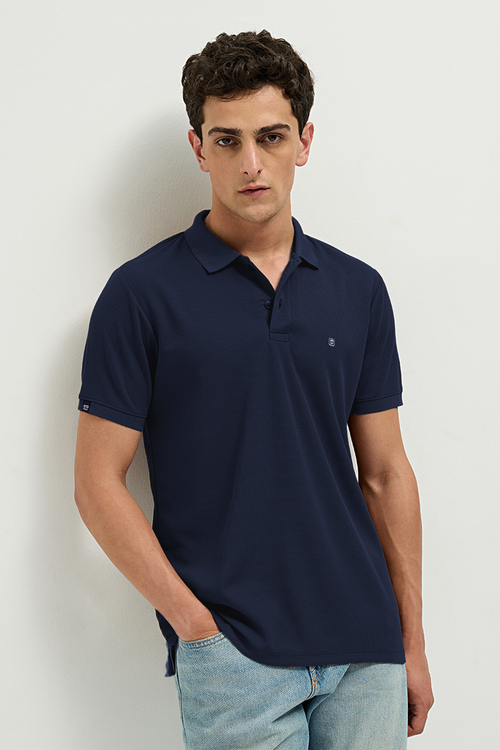 Otto Essentials Men’s Wando Waffle Knit Navy Polo T-Shirt