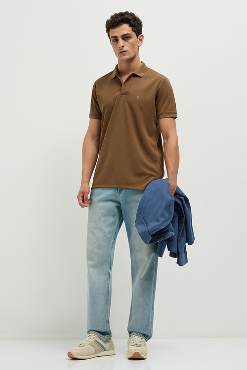 Otto Essentials Men’s Wando Waffle Knit Roman Coffee Polo T-Shirt