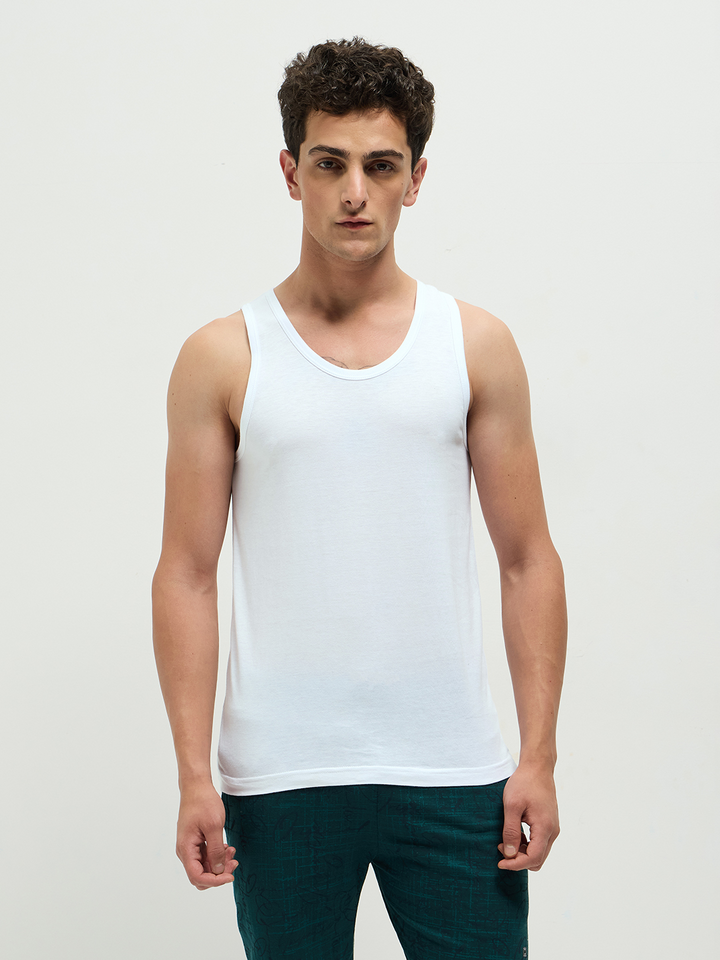 Men Bamboo Vest Blanco White