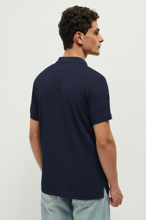 Otto Essentials Men’s Wando Waffle Knit Navy Polo T-Shirt