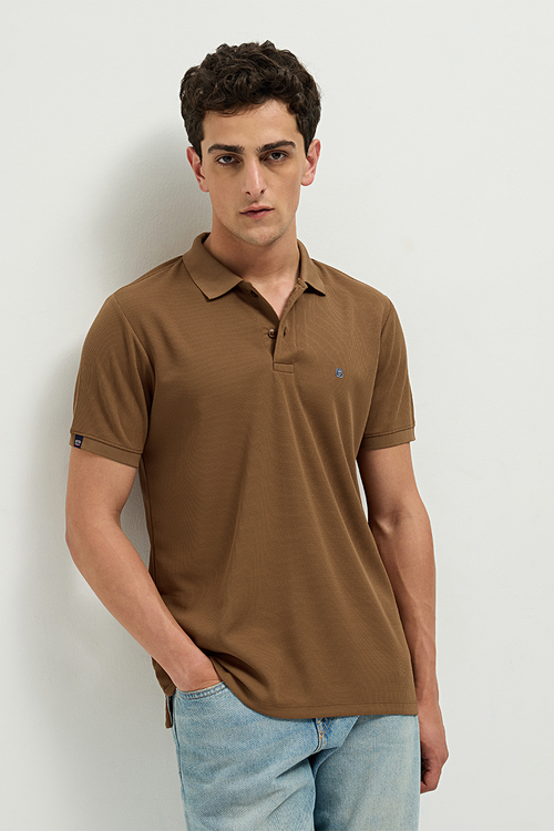 Otto Essentials Men’s Wando Waffle Knit Roman Coffee Polo T-Shirt