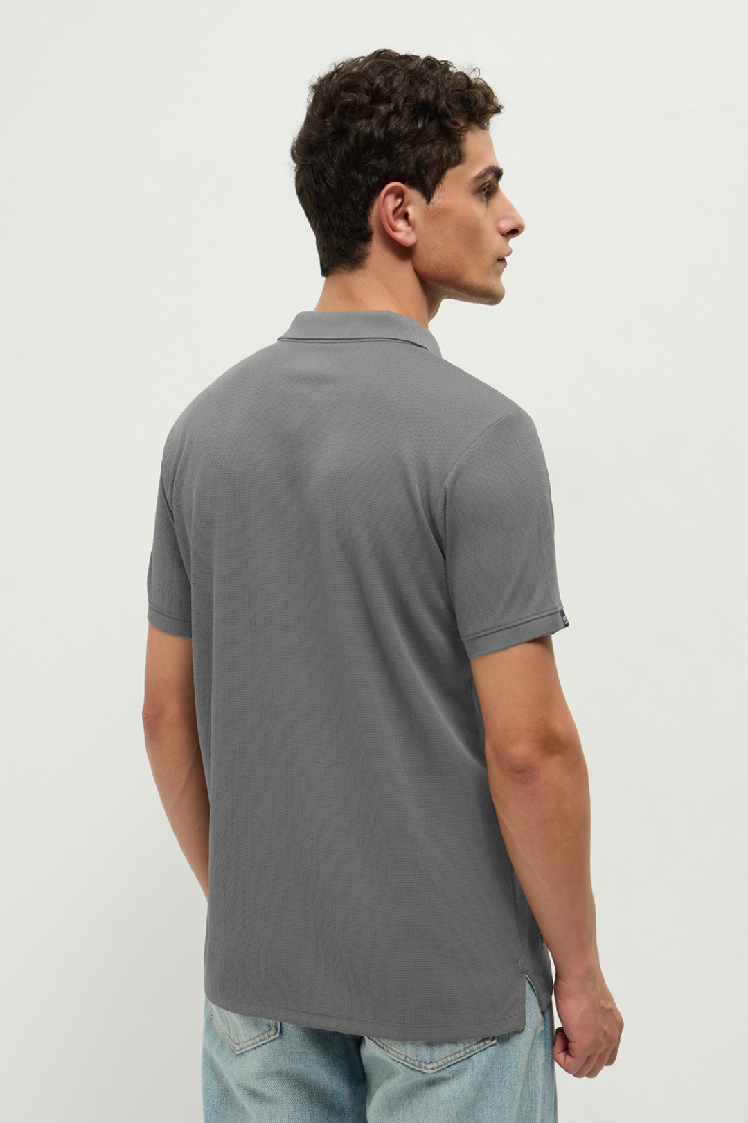 Otto Essentials Men’s Wando Waffle Knit Natural Grey Polo T-Shirt