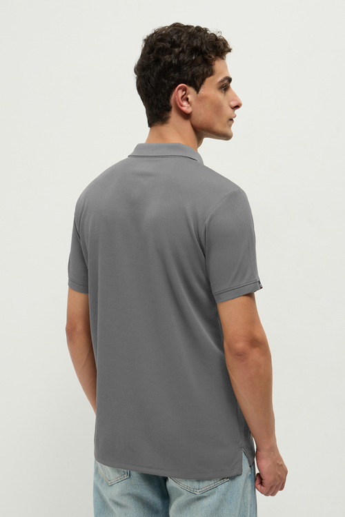 Otto Essentials Men’s Wando Waffle Knit Natural Grey Polo T-Shirt