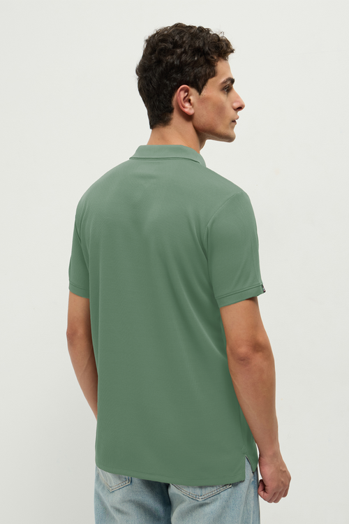 Otto Essentials Men’s Wando Waffle Knit Pearl Aqua Green Polo T-Shirt
