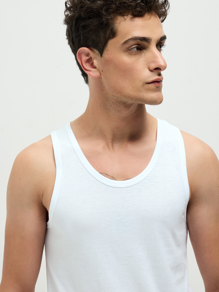 Men Bamboo Vest Blanco White