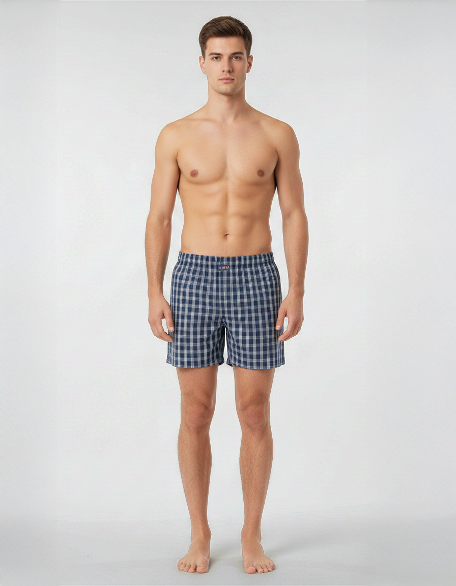 Men’s Navy Blue Check Boxer Shorts | Cotton Innerwear – ottostore.com