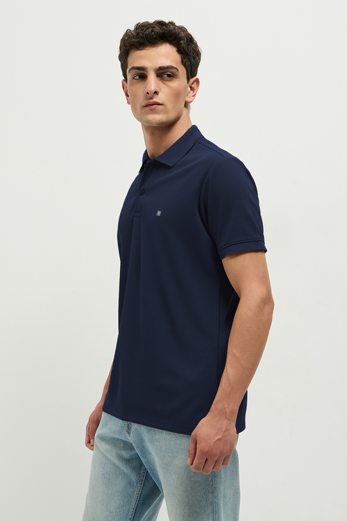 Otto Essentials Men’s Wando Waffle Knit Navy Polo T-Shirt