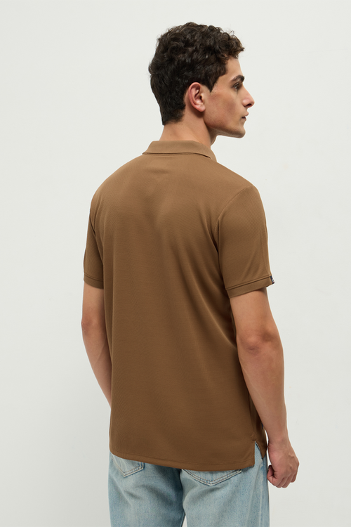 Otto Essentials Men’s Wando Waffle Knit Roman Coffee Polo T-Shirt
