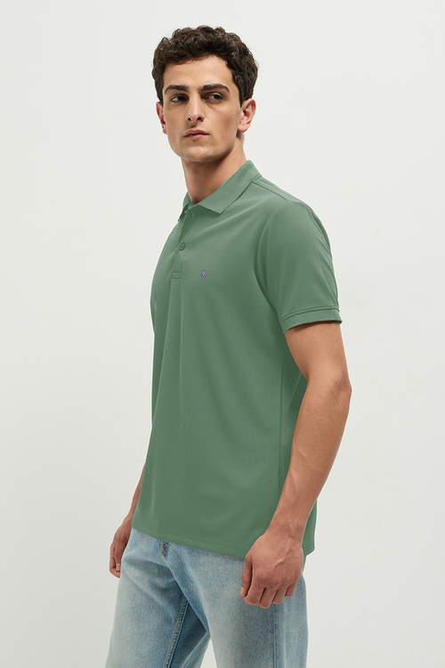 Otto Essentials Men’s Wando Waffle Knit Pearl Aqua Green Polo T-Shirt