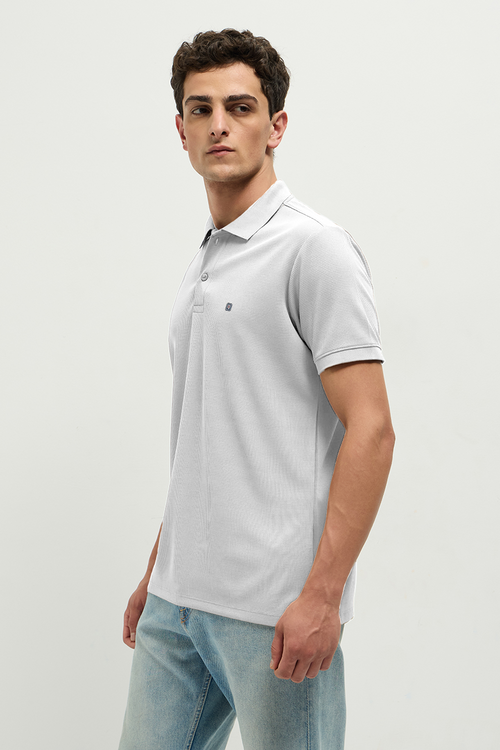 Otto Essentials Men’s Wando Waffle Knit White Polo T-Shirt