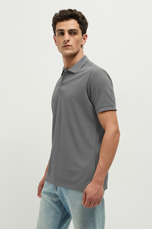 Otto Essentials Men’s Wando Waffle Knit Natural Grey Polo T-Shirt