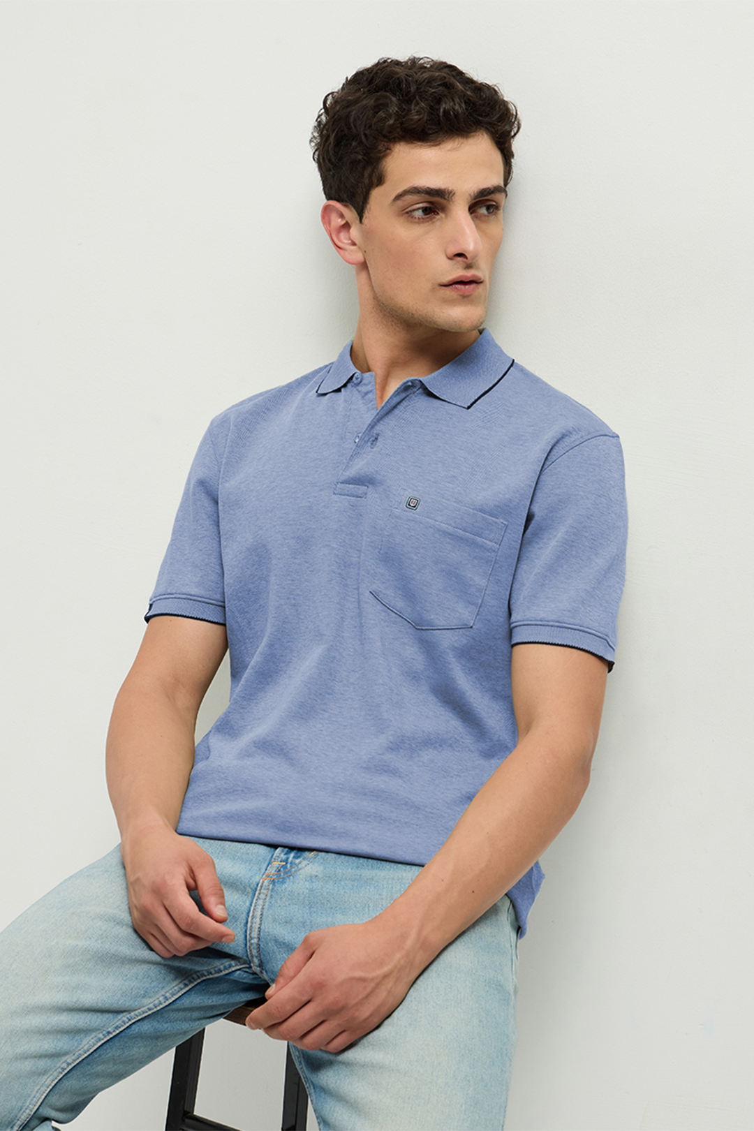 OTTO Essentials Ferro Polo T-Shirt for Men | Dual Tone Premium Light Grey Blue Polo Tee