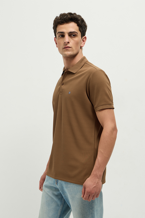 Otto Essentials Men’s Wando Waffle Knit Roman Coffee Polo T-Shirt