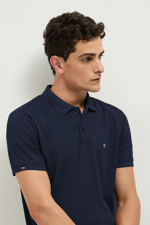 Otto Essentials Men’s Wando Waffle Knit Navy Polo T-Shirt
