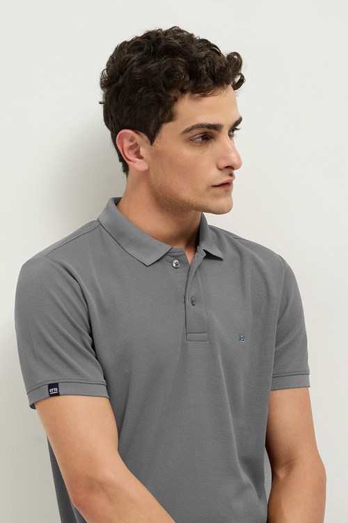 Otto Essentials Men’s Wando Waffle Knit Natural Grey Polo T-Shirt