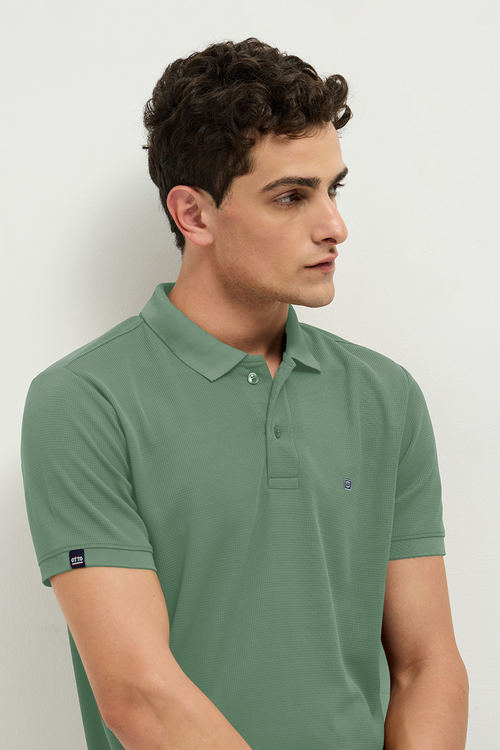 Otto Essentials Men’s Wando Waffle Knit Pearl Aqua Green Polo T-Shirt