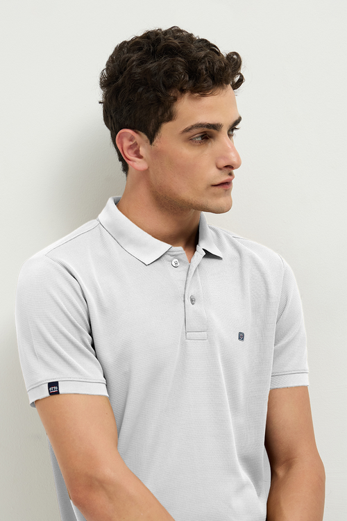 Otto Essentials Men’s Wando Waffle Knit White Polo T-Shirt