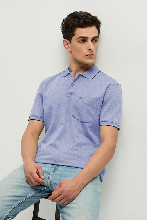 OTTO Essentials Ferro Polo T-Shirt for Men | Dual Tone Premium Light Grey Blue Polo Tee