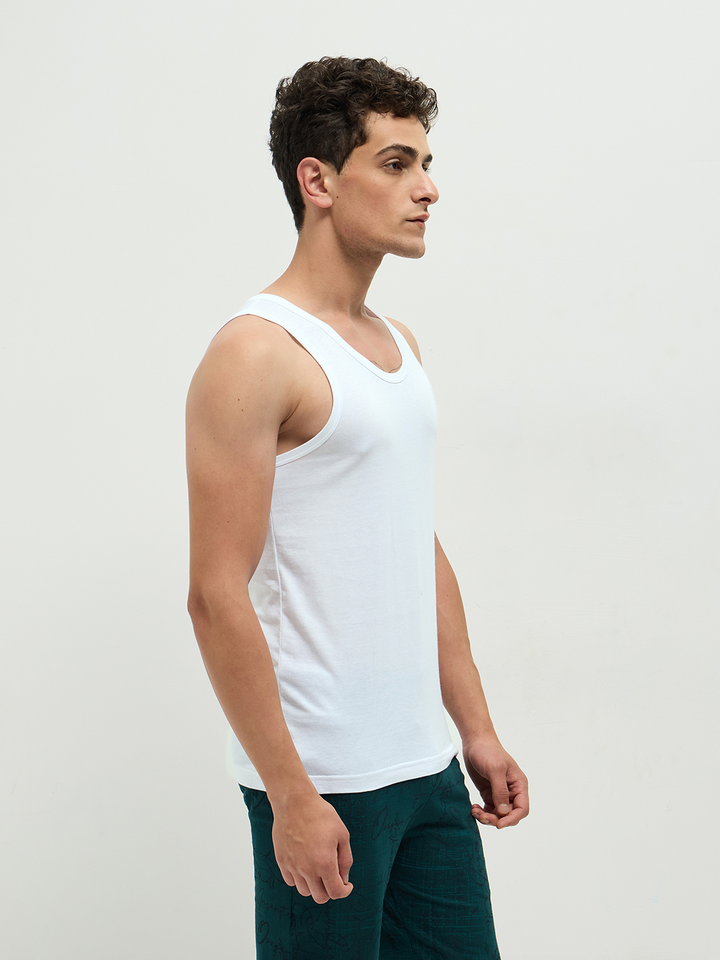 Men Bamboo Vest Blanco White