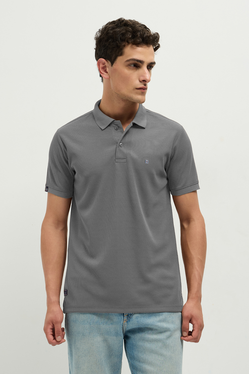 Otto Essentials Men’s Wando Waffle Knit Natural Grey Polo T-Shirt