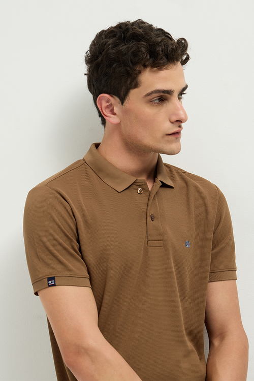 Otto Essentials Men’s Wando Waffle Knit Roman Coffee Polo T-Shirt