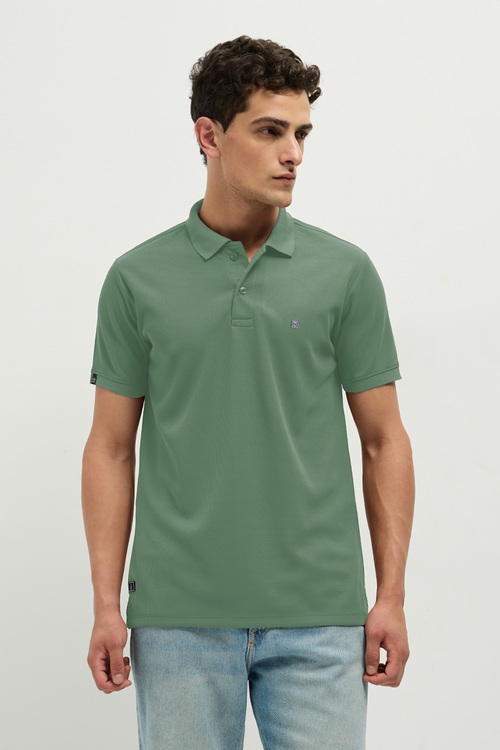 Otto Essentials Men’s Wando Waffle Knit Pearl Aqua Green Polo T-Shirt