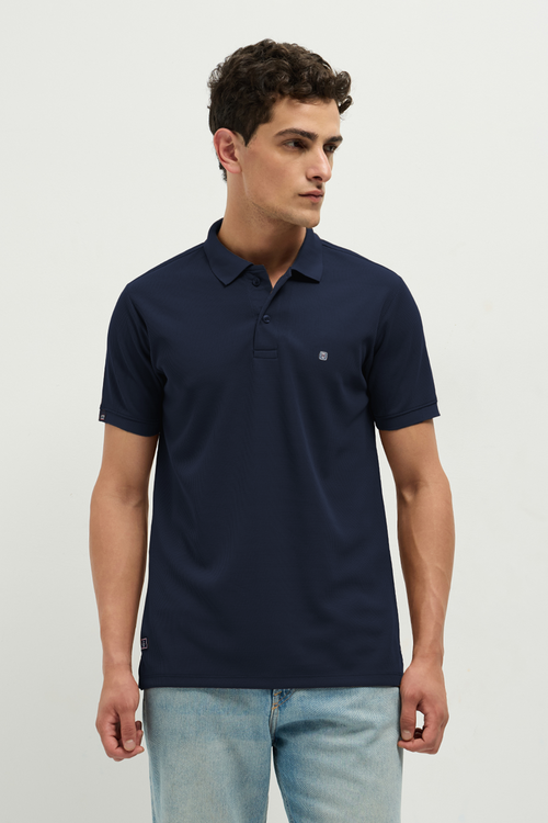 Otto Essentials Men’s Wando Waffle Knit Navy Polo T-Shirt
