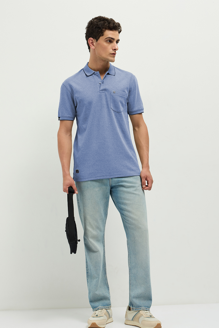OTTO Essentials Ferro Polo T-Shirt for Men | Dual Tone Premium Light Grey Blue Polo Tee