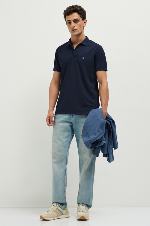 Otto Essentials Men’s Wando Waffle Knit Navy Polo T-Shirt
