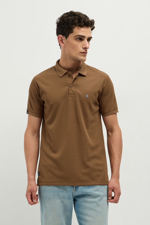 Otto Essentials Men’s Wando Waffle Knit Roman Coffee Polo T-Shirt