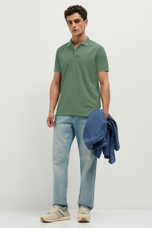 Otto Essentials Men’s Wando Waffle Knit Pearl Aqua Green Polo T-Shirt