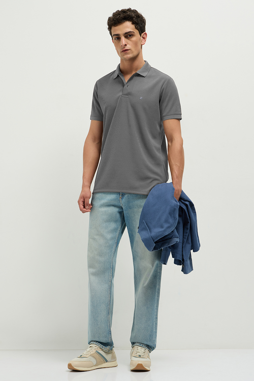 Otto Essentials Men’s Wando Waffle Knit Natural Grey Polo T-Shirt