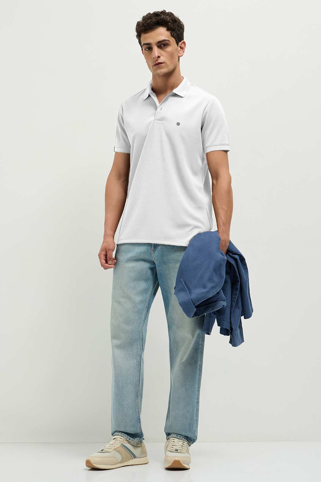Otto Essentials Men’s Wando Waffle Knit White Polo T-Shirt