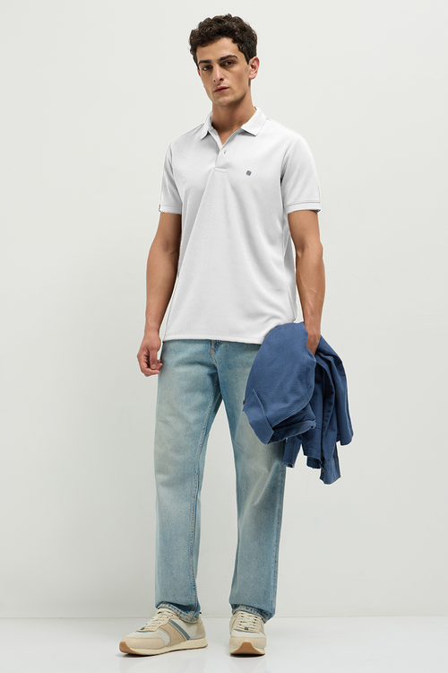 Otto Essentials Men’s Wando Waffle Knit White Polo T-Shirt