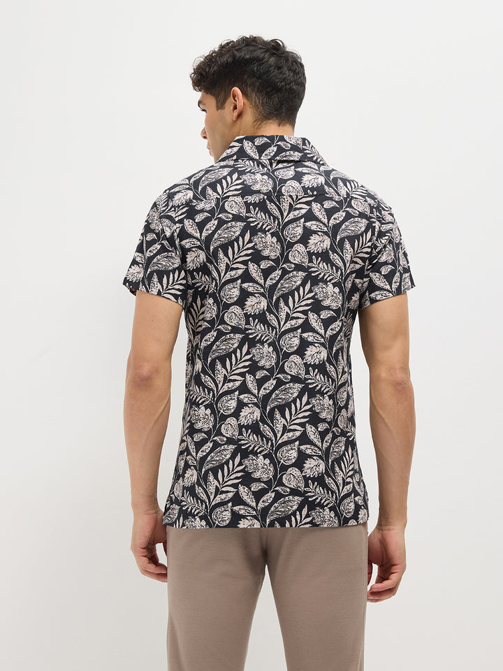 Black Floral Printed Casual Shirt