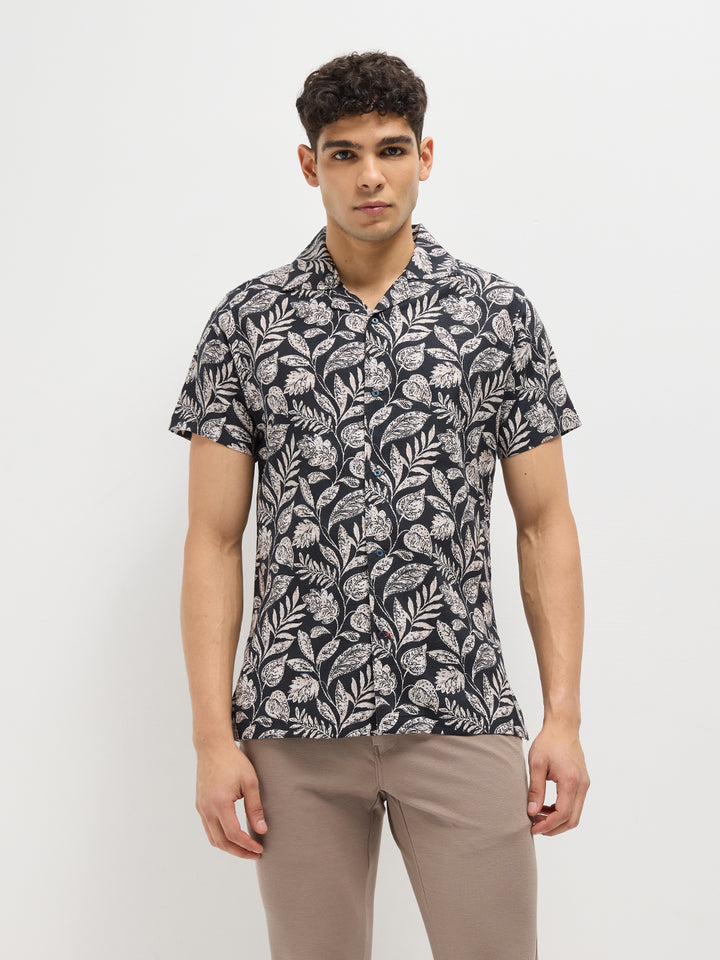 Black Floral Printed Casual Shirt